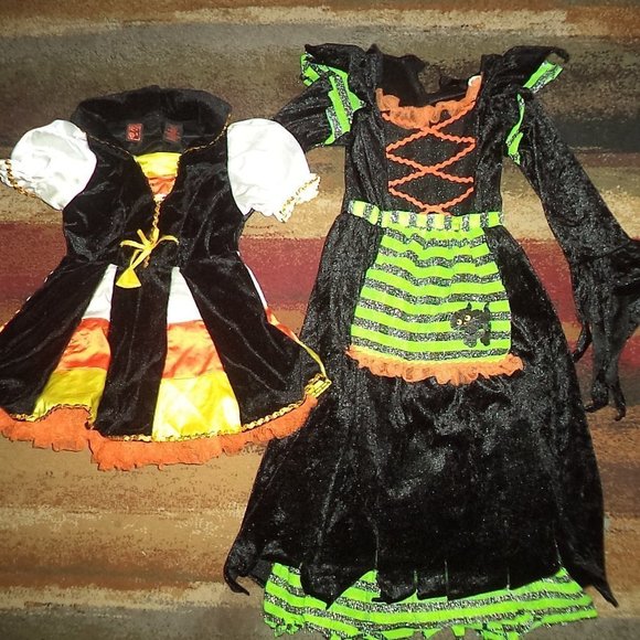 3 PC GOOD WITCH HALLOWEEN COSTUME TULLE CANDY CORN DRESS & HAT GIRLS SIZE 4-6X - Picture 3 of 6